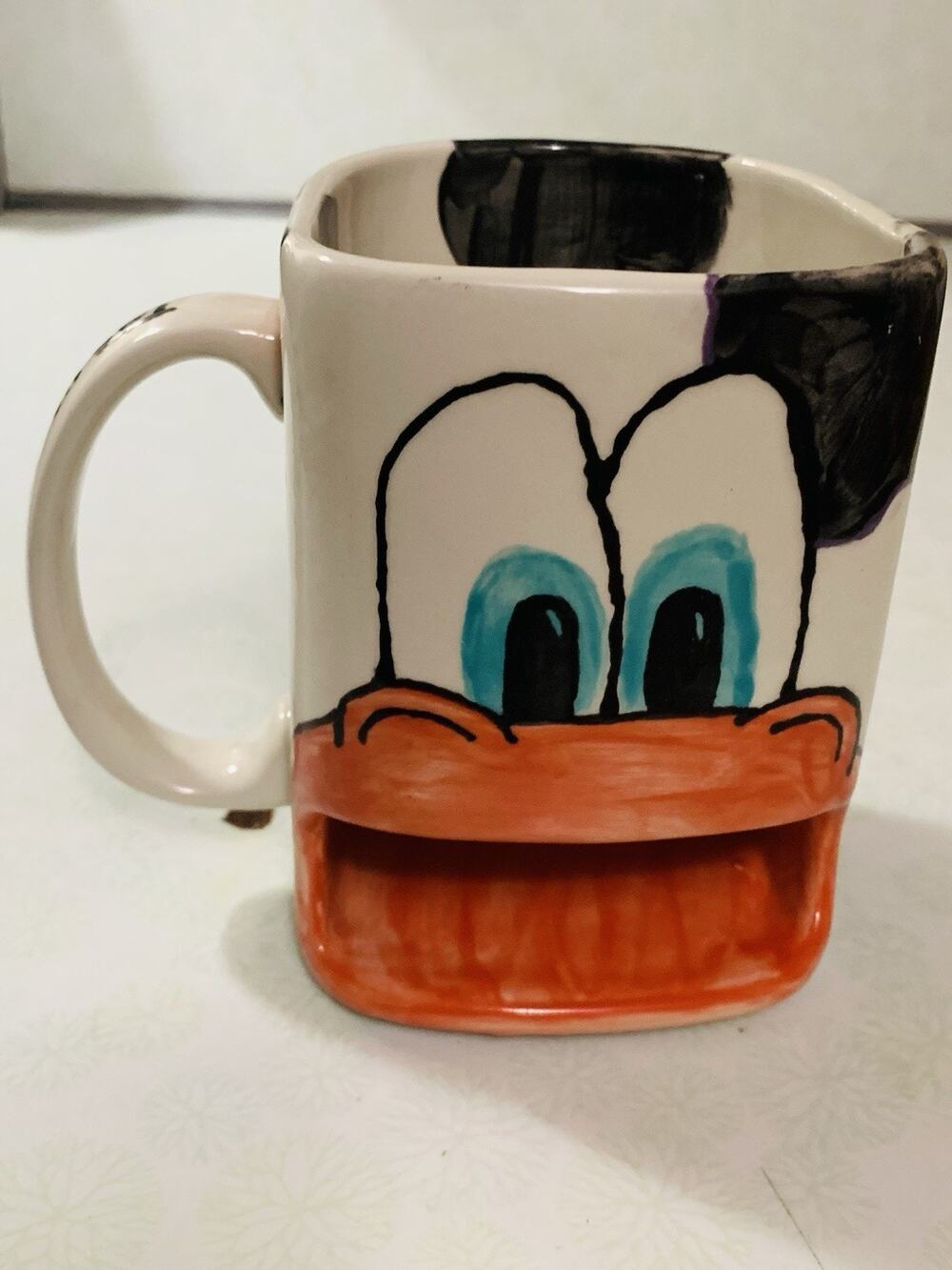 Cow Coffee Mug Handmade Ceramic Beige 3D Open Mouth Novelty Cup